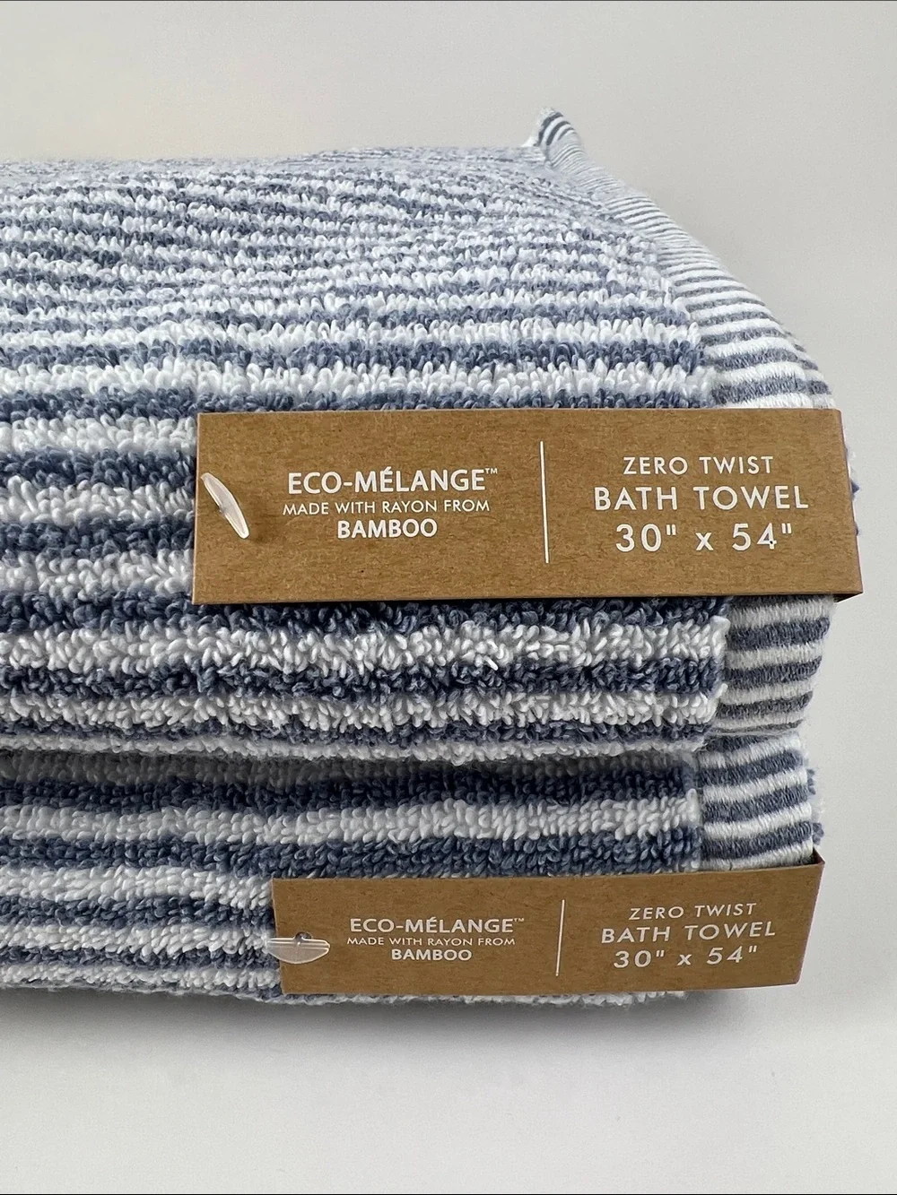 Common Thread Bath Towels Bamboo Blue White Striped Soft Cotton 2 Pc Set NEW